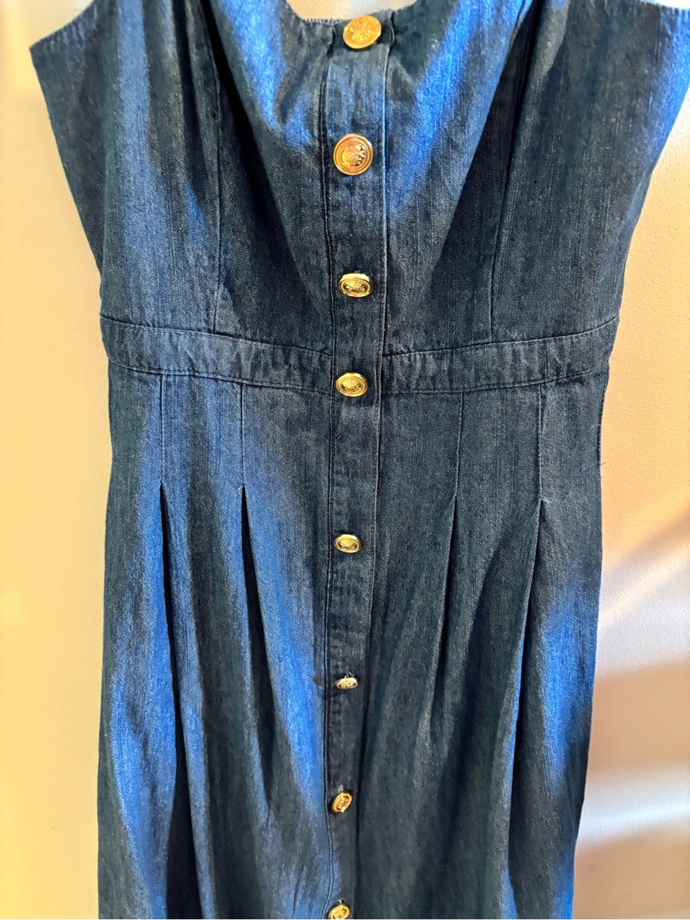 Blu Pepper Blue Denim Midi Dress with Gold Buttons - Picture 2 of 4